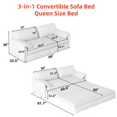 66' Queen Pull Out Sofa Bed, 3-in-1 Convertible Sleeper Sofa with Side Storage,Multi-Functional Velvet Loveseat Bed for Living Room,Bedroom,Apartment,Office(Old Sku:W1885P163513;New Sku:W1885S00226)