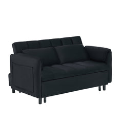 52 'black modern velvet sofa, sofa pull-out bed, small love seat casual sofa with back, pillow, pockets, living room furniture, 3 in 1 convertible sleep sofa bed.