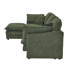 Modern Home Living Room L-Shaped Sectional Sofa Couches with Ottoman, Convertible Oversized 4 Seater Couch Towel Fabric, Green
