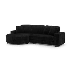 Corduroy Tufted Upholstered Sleeper Sectional Sofa, L-Shaped Modular Convertible Sofa , The arc-shaped footstool can be placed freely on the left and right-Black