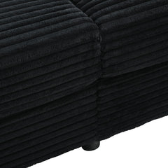 Oversized Loveseat Chaise Lounge Sectional Sofa Bed with USB Ports, Cup Holders, and Pillows, Black Corduroy