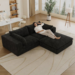 39.8' Cloud Sofa,Corduroy Fabric,Deep Seat Couches,Double-layer design,Removable  Cushion,No Assembly, DIY Combination for Living room, Bedroom,Conference room ,Apartment,Black