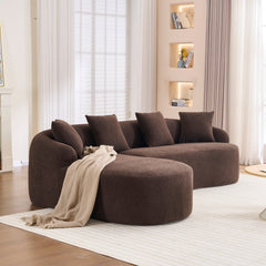 Compression Sponge L-Shape Sectional Sofa with Curved Chaise, Brown Modular Chenille Couch No Assembly Required, 30D High-Density for Living Room Bedroom Apartment Lounge.