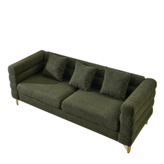81Inch Oversized 3 Seater Sectional Sofa, Living Room Comfort Fabric Sectional Sofa - Deep Seating Sectional Sofa, Soft Sitting with 3 Pillows for Living Room, Bedroom, Office Green teddy (W834S00033)