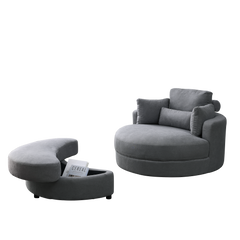 [Video] Welike Swivel Accent Barrel Modern Dark Grey Sofa Lounge Club Big Round Chair with Storage Ottoman Linen Fabric for Living Room Hotel with Pillows,2PCS.