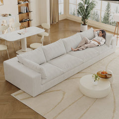 157.6'Cloud Sofa,Corduroy Fabric,Deep Seat Couches,Double-layer design,Removable  Cushion,No Assembly,DIY Combination for Living room, Bedroom,Conference room ,Apartment,White