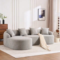 Boneless L-Shape Sectional Sofa with Curved Chaise,Grey Modular Chenille Compression Couch,30D High-Density Foam,Minimalist Modular Couches Sleeper for Living Room Bedroom Apartment Lounge.
