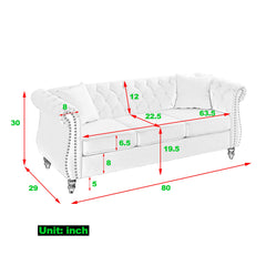 [Video] 80' Chesterfield Sofa Grey Velvet for Living Room, 3 Seater Sofa Tufted Couch with Rolled Arms and Nailhead for Living Room, Bedroom, Office, Apartment, two pillowsW834S00009