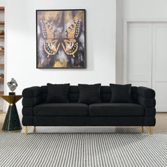 81 Inch Oversized 3 Seater Sectional Sofa, Living Room Comfort Fabric Sectional Sofe-Deep Seating Sectional Sofa, Soft Sitting with 3 Pillows for Living Room,Bedroom,Office, Black teddy(W834S00035)