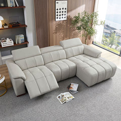 Wall-Hugger Reclining Sofa Modern Electric Control Genuine Leather L Shaped Couch,Lounge Seat Theater Seating Furniture with USB Port, Sofa with Headrest & Footrest for Living Room,Apartment,Office