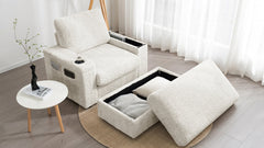 Luxurious Oversized Chaise Lounge Sofa Bed with Storage Ottoman and Armrests, Cup Holders, Faux Rabbit Fur, 42-Inch for Living Room or Bedroom