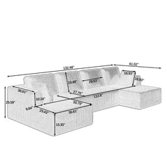 Modern Minimalist Style U Shape Modular Sectional Sofa Sleeper in Grey Corduroy