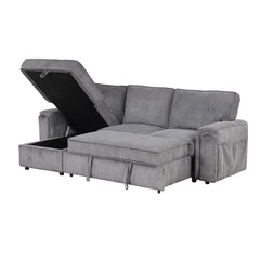 U_STYLE Upholstery Sleeper Sectional Sofa with Storage Bags and 2 cup holders  on Arms