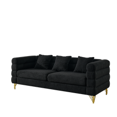 81 Inch Oversized 3 Seater Sectional Sofa, Living Room Comfort Fabric Sectional Sofe-Deep Seating Sectional Sofa, Soft Sitting with 3 Pillows for Living Room,Bedroom,Office, Black teddy(W834S00035)