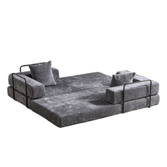 Floor Couch,Compression Sofa,Convertible Floor Sofa Bed-with Pillow Back Support Armrest,Comfy Futon Couch Lounge Sleeper Bed,Chenile fabric,for Living Room Bedroom (DARK-GREY)