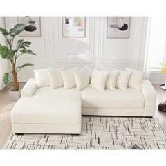 [NEW ARRIVED] [VIDEO PROVIDED] Oversized Two-Piece  Couches,  L Shaped Sofa, Corduroy, Left Chaise Daybed,with Armrests,Eight Throw Pillows,Corner Sofa,Easy To Assemble, Beige