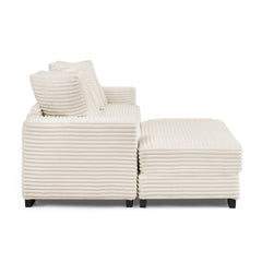 Corduroy Tufted Upholstered Sleeper Sectional Sofa, L-Shaped Modular Convertible Sofa , Can freely change the position of the footrests-Beige(Assembly is required)