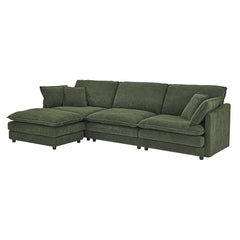 Modern Home Living Room L-Shaped Sectional Sofa Couches with Ottoman, Convertible Oversized 4 Seater Couch Towel Fabric, Green