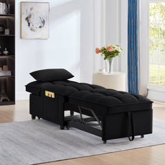 4 in1 Multi-Function Single Sofa Bed with Storage Pockets,Tufted Single Pull-out Sofa Bed with Adjustable Backrest and Pillows ,Convertible  Chaise Lounge,Black