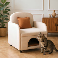 Furniture Style 2 in 1 Pet Friendly  Fluffy Fabric Sherpa Upholstered Leisure Armchair with Lumbar Pillow for Living Room Bedroom Home and Office, Cream White
