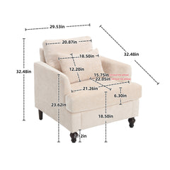 Modern Accent Lounge Chair with Tufted Club Design, Beige Chenille Upholstery, Solid Wood Frame for Living Room and Bedroom