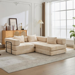 Compression Sofa,Convertible Floor Sofa Bed with Fixed-Shape Frame, Boneless Modular Sectional Sofa,No Assembly Required,Chenille fabric,for Living Room Bedroom,Beige