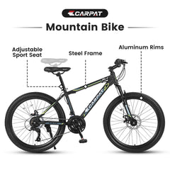 S24102  24 Inch Mountain Bike Boys Girls, Steel  Frame, Shimano 21 Speed Mountain Bicycle with Daul Disc Brakes and Front Suspension MTB
