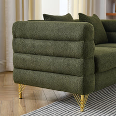 81Inch Oversized 3 Seater Sectional Sofa, Living Room Comfort Fabric Sectional Sofa - Deep Seating Sectional Sofa, Soft Sitting with 3 Pillows for Living Room, Bedroom, Office Green teddy (W834S00033)