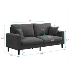 Modern Upholstered 74' High Resilience Three Seater Sofa, Dark Gray Corduroy with Wooden Frame