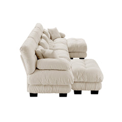 Free Combination Modular Sectional Sofa,U Shaped Couch for Living Room, 4-Seater Comfy Cloud Couch with 2 Ottomans, Chenille Light coffee