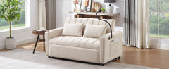 Convertible Sofa Bed Loveseat with USB Ports, Side Pockets, Cup Holders, Swivel Phone Holder, Beige, Bella Fabric