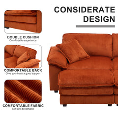 Corduroy 2-seats sofa With 2 back pillows,2 toss pillows and two ottoman,Comfy Sofa- Deep Seat Couch for Living Room,Orange