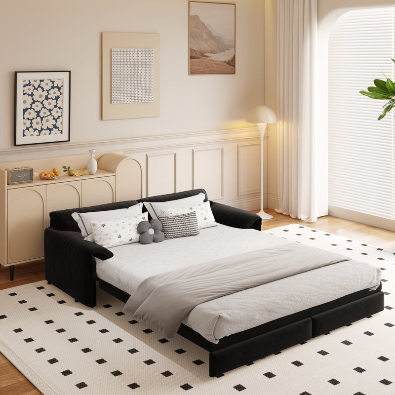 66' Queen Pull Out Sofa Bed, 3-in-1 Convertible Sleeper Sofa with Side Storage,Multi-Functional Velvet Loveseat Bed for Living Room,Bedroom,Apartment,Office.(Old Sku:W1885P214784;New Sku:W1885S00222)