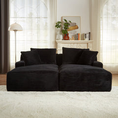 Compressible double chaise lounge - No Assembly Required, Fluffy Modern Sleeper Loveseat for Indoor Living Room Bedroom Reading