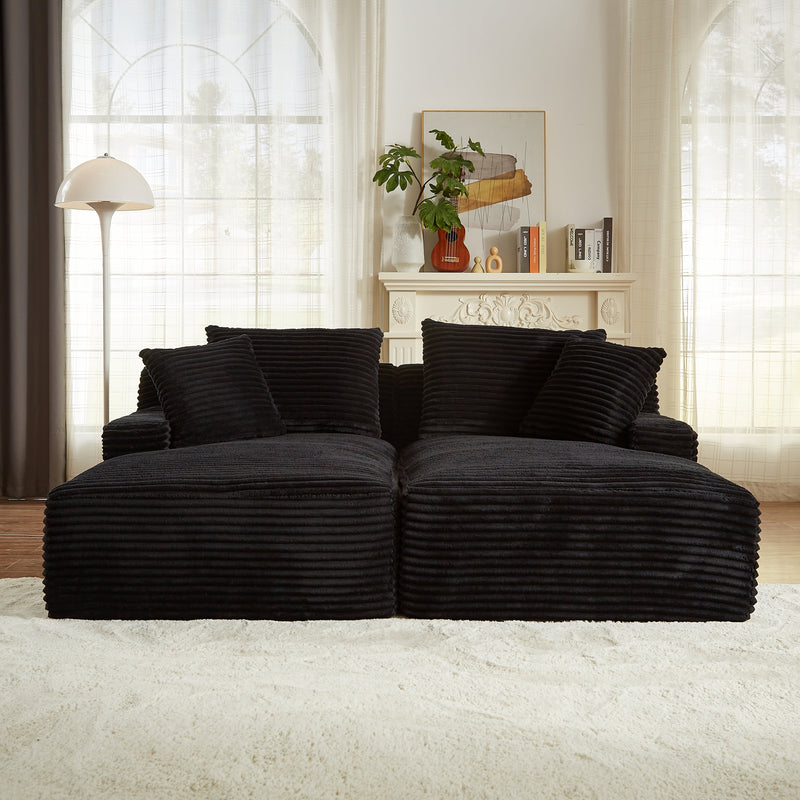 Compressible double chaise lounge - No Assembly Required, Fluffy Modern Sleeper Loveseat for Indoor Living Room Bedroom Reading