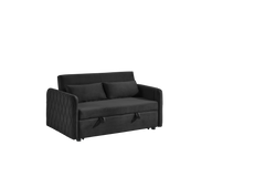 55' Modern Convertible Sofa Bed with 2 Detachable Arm Pockets, Velvet Loveseat Sofa with Pull Out Bed, 2 Pillows and Living Room Adjustable Backrest, Grid Design Armrests