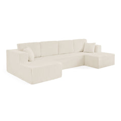 Modern Minimalist U-Shape Modular Sectional Sofa Sleeper in Beige Corduroy