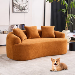 LY-025S Curved Loveseat Orange Full Compression Sponge Sofa, 30D Chenille No-Assembly Compact Sofa for Small Spaces & Apartments, 65'L, 300 lbs, 3 Pillows