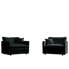 Accent Chair Set of 2, High-end Chenille Upholstered Armchairs, Living Room Side Chairs with Toss Pillow, Black Chenille