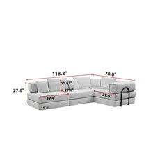 Oversized Upholstered Sectional Sofa Couch Set, Modular 118.2 ' L Shaped Floor Living Room Sofa Set With 6 Pillows, DIY Combination Sofa Couch for living rooms, apartments,bedrooms, Black
