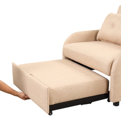 Versatile Pull Out Sofa Sleeper 3 in 1 with Wing Table & USB Charge, Beige Linen, Compact Design