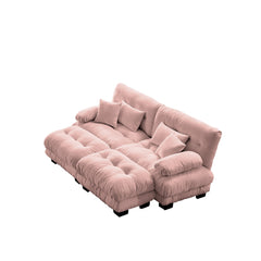 Cloud Couch Sleeper Sofa for Living Room, Chenille 2 Seater sofa with 2 Lumbar pillows and 2 throw pillows , Upholstered Wide Arm Sofa with 2 Ottomans,Chenille Pink