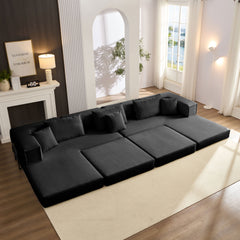 Oversized Upholstered Sectional Sofa Couch Set, Modular 118.2 ' L Shaped Floor Living Room Sofa Set With 6 Pillows, DIY Combination Sofa Couch for living rooms, apartments,bedrooms, Black