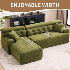 105' Modula Compression Sponge L-Shaped, Chesterfield-Inspired Design, No-Assembly Chenille Couch, 30D High-Density for Living Room, Bedroom, Apartment.Green.