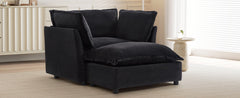 Modern Armchair Sofa 47' Cozy Upholstered Sofa Chair with Movable Ottoman, Black Chenille, Wide Seat & Curved Armrests