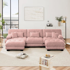 Luxury Modular Sectional Sofa Couch - Oversized U Shaped Cloud Couch for Living Room,Deep Seat Sofa Couch with 2 Ottomans ,Chenille Pink