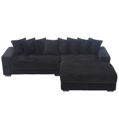 [NEW ARRIVED] [VIDEO PROVIDED] Oversized Two-Piece  Couches,  L Shaped Sofa, Corduroy, Right Chaise Daybed,with Armrests,Eight Throw Pillows,Corner Sofa,Easy To Assemble,  Black
