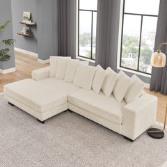Corduroy Tufted Upholstered Sleeper Sectional Sofa, L-Shaped Modular Convertible Sofa , Can freely change the position of the footrests-Beige(Assembly is required)