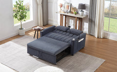 Convertible Sofa Bed Loveseat with USB Ports, Side Pockets, Cup Holders, and Phone Holder in Blue Grey Bella Fabric, 55.9'