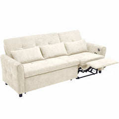 Beige 2-in-1 82' Three-seater Sofa with Pull-out Bed and Reversible Recliner, Chenille Upholstery